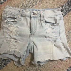 American Eagle Jean shorts- Light wash, high waisted stretch, size 6